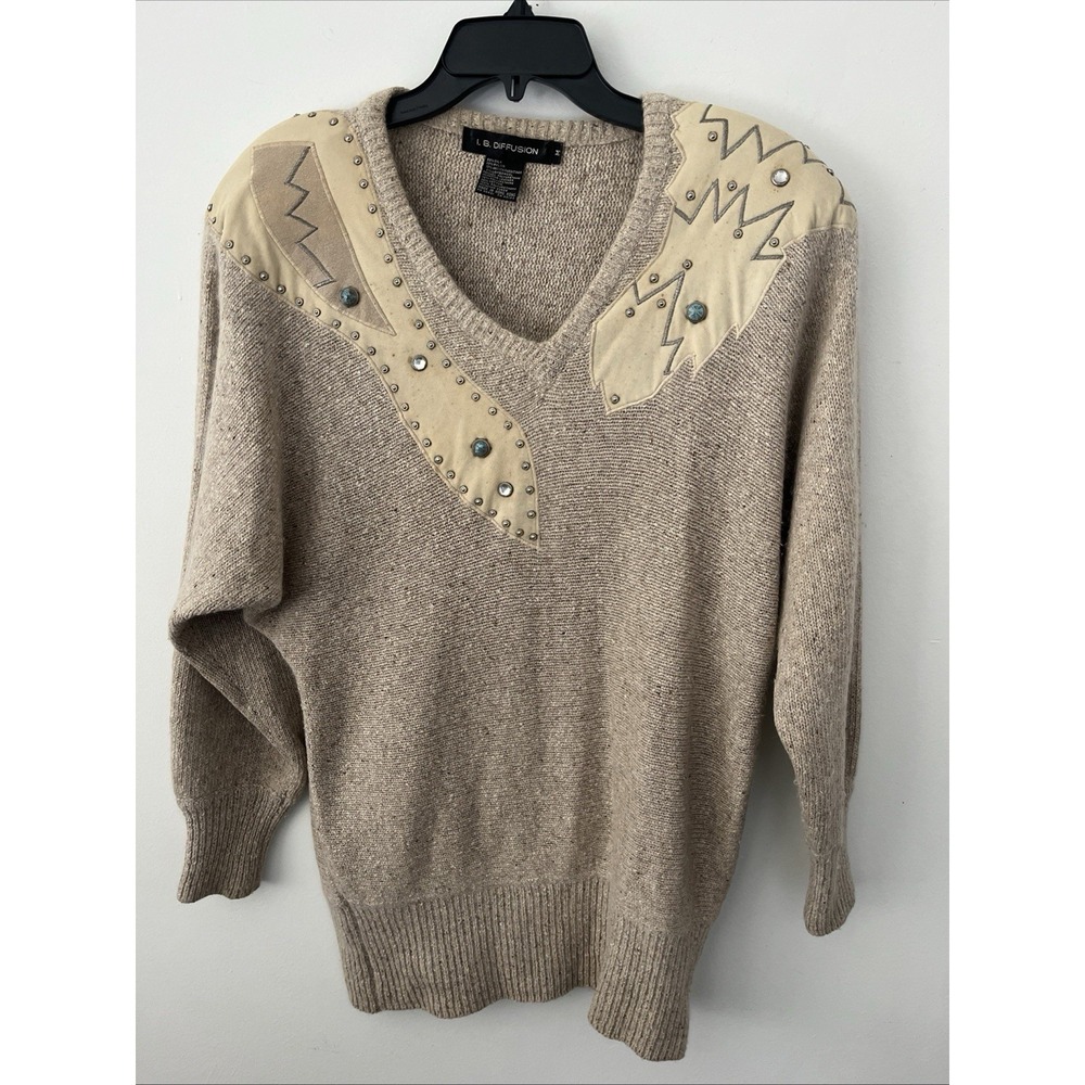 VTG IB Diffusion Women's Medium Sweater Silk Angora Lambswool Brown 80's 90's